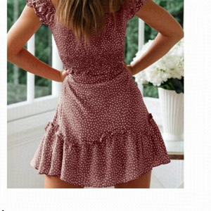 womens Summer Ruffle Sleeve Sweetheart Neckline Printing Dress Mini Dress